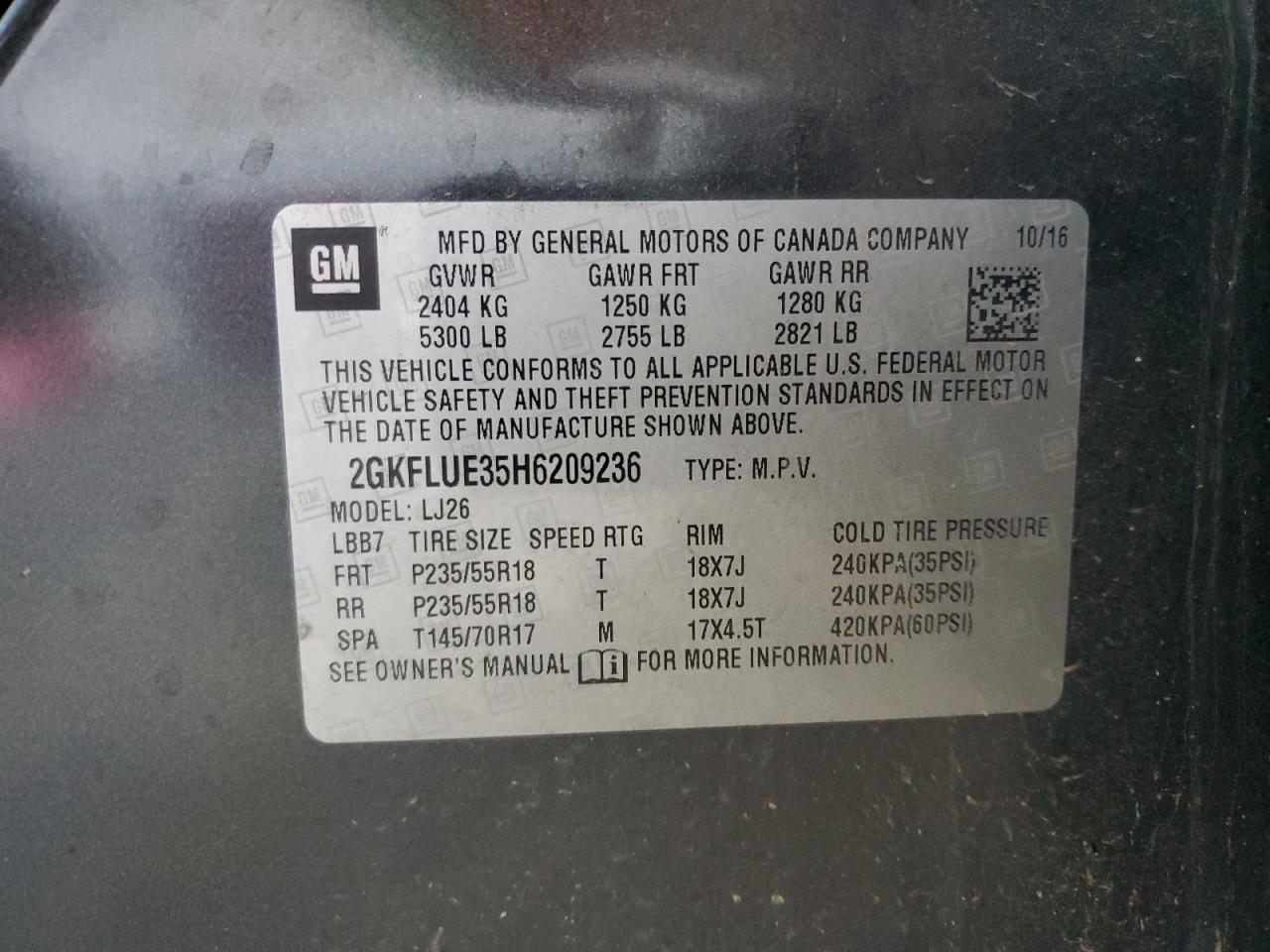 2017 GMC Terrain Slt VIN: 2GKFLUE35H6209236 Lot: 86723765