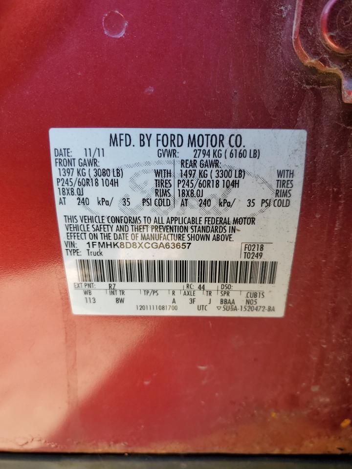 2012 Ford Explorer Xlt VIN: 1FMHK8D8XCGA63657 Lot: 82488915
