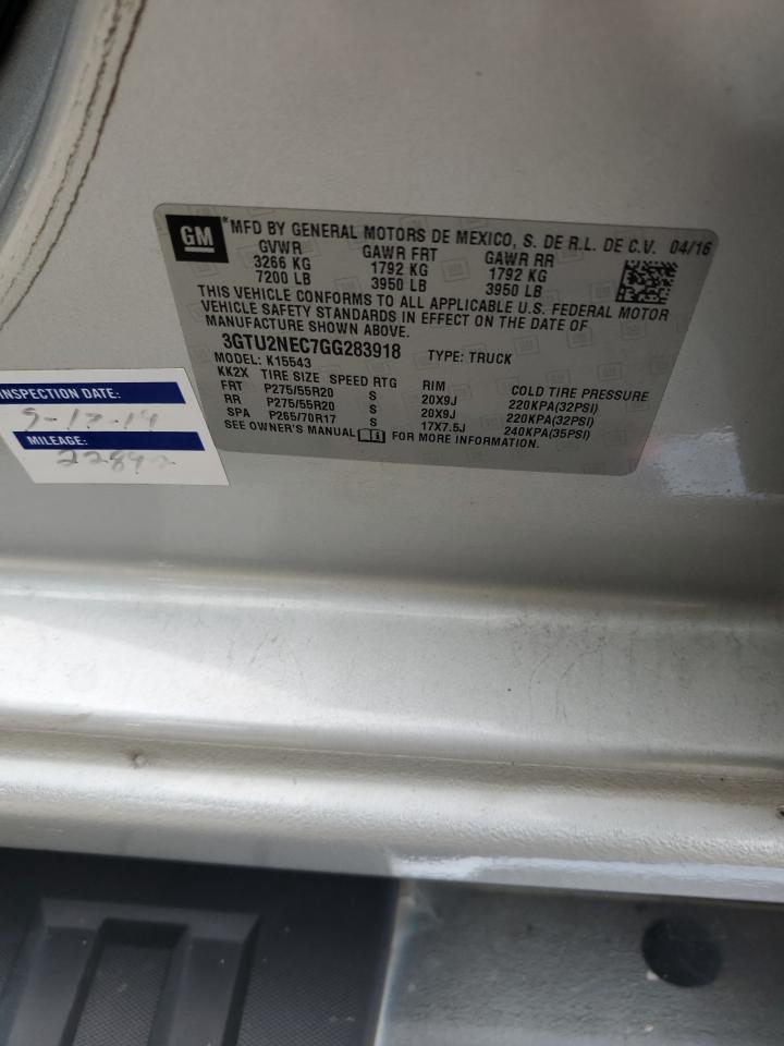 2016 GMC Sierra K1500 Slt VIN: 3GTU2NEC7GG283918 Lot: 82700225