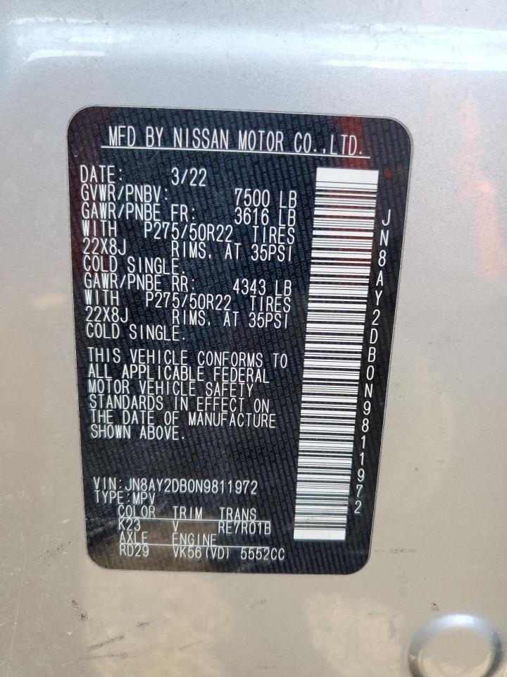 2022 Nissan Armada Platinum VIN: JN8AY2DB0N9811972 Lot: 85127745