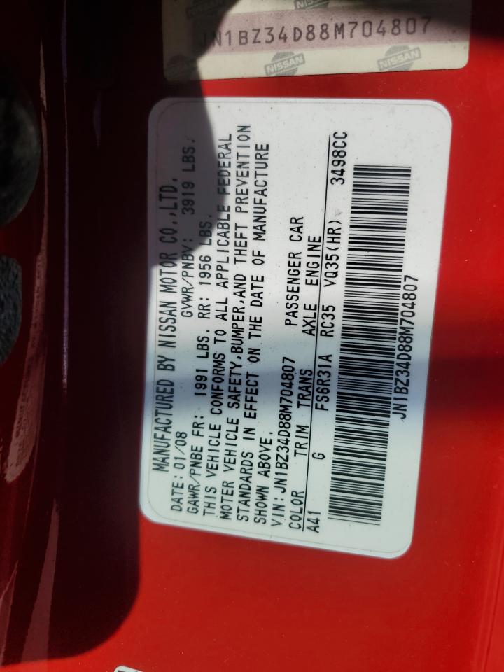 2008 Nissan 350Z Coupe VIN: JN1BZ34D88M704807 Lot: 86431735