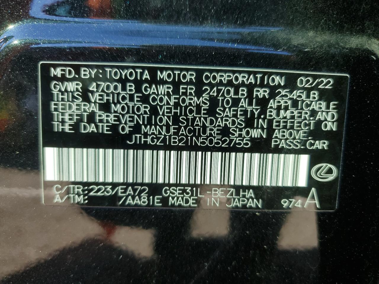 2022 Lexus Is 350 F Sport VIN: JTHGZ1B21N5052755 Lot: 82462535