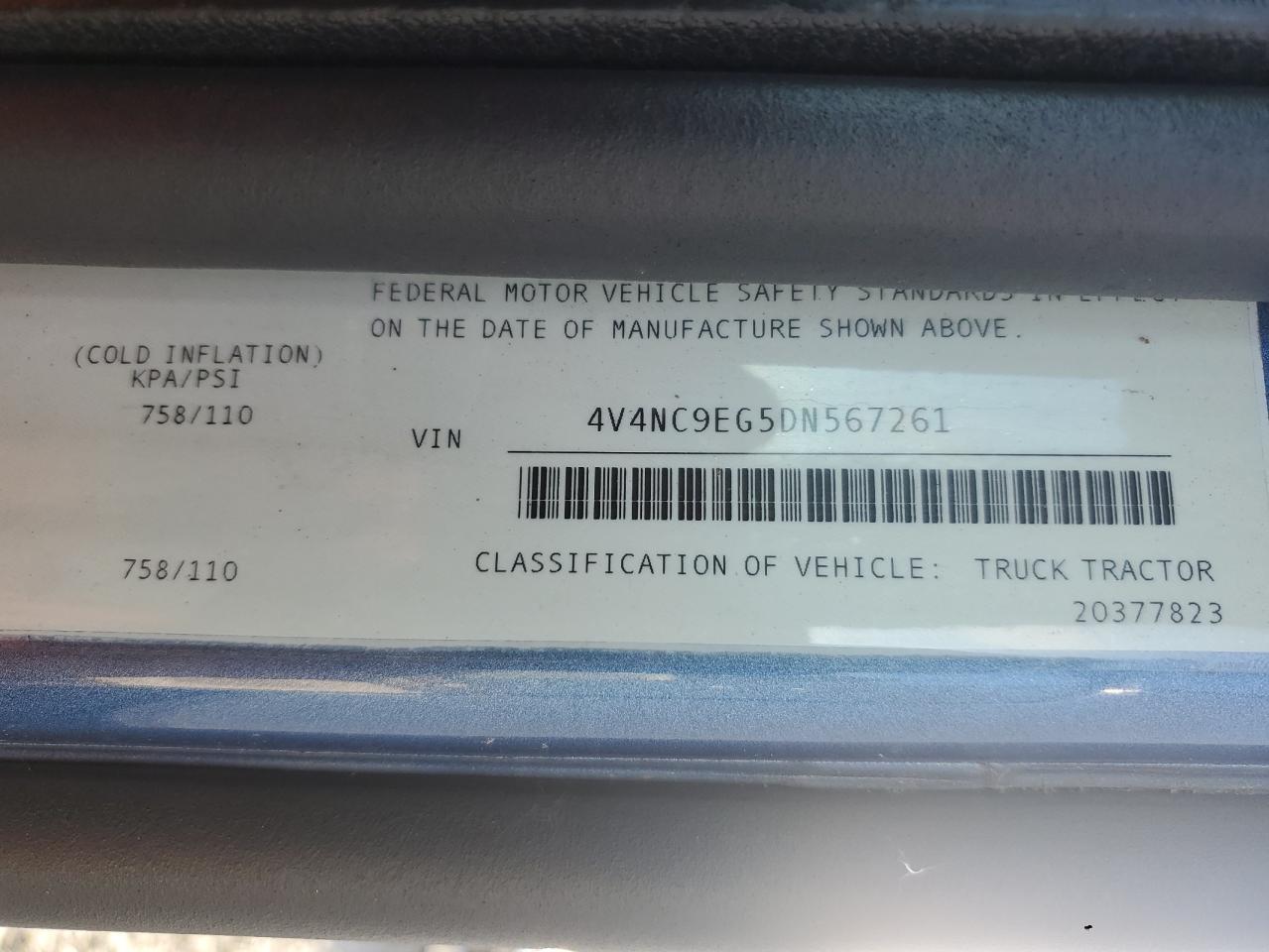 2013 Volvo Vn Vnl VIN: 4V4NC9EG5DN567261 Lot: 85748265