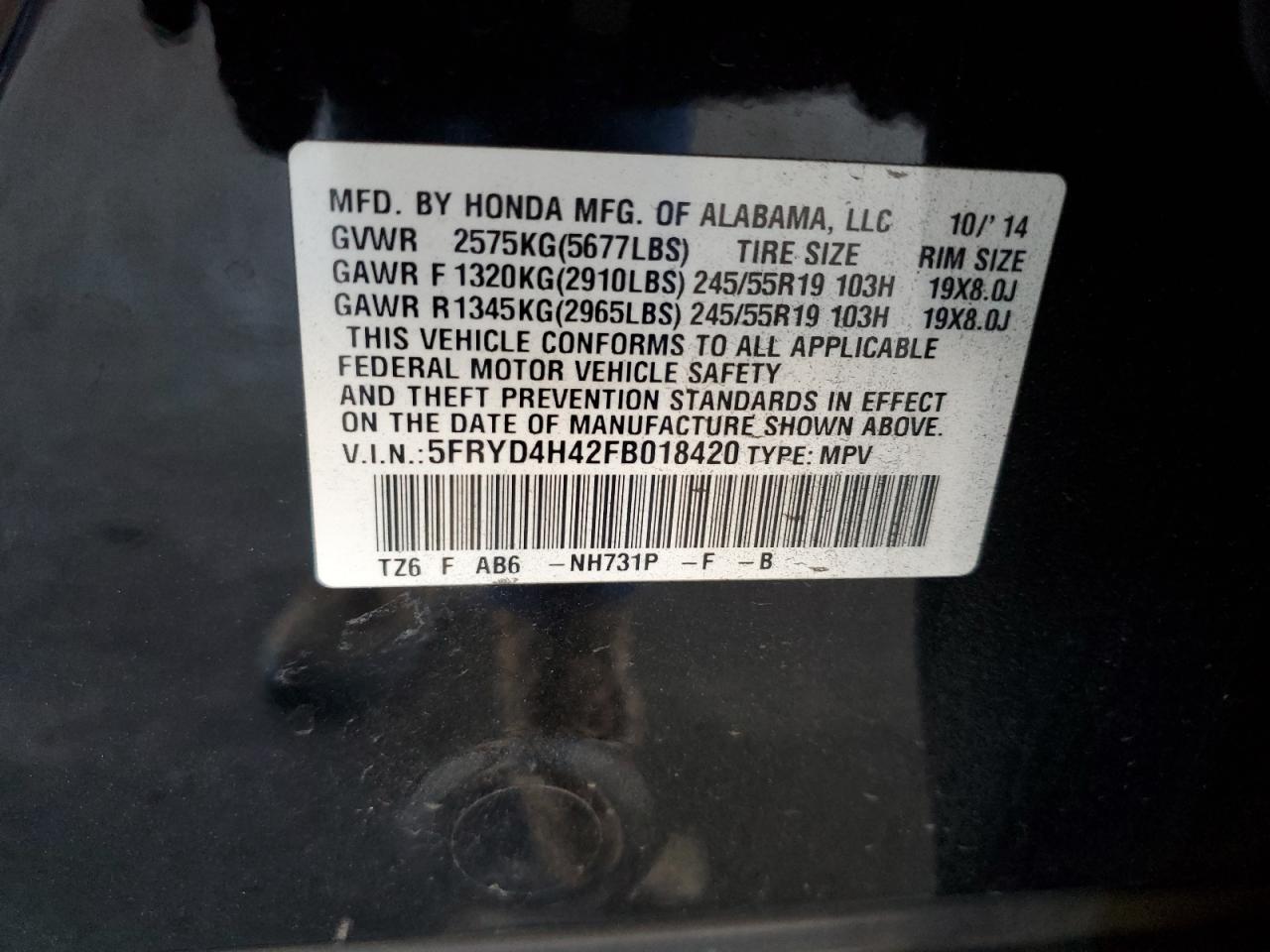 2015 Acura Mdx Technology VIN: 5FRYD4H42FB018420 Lot: 85833215