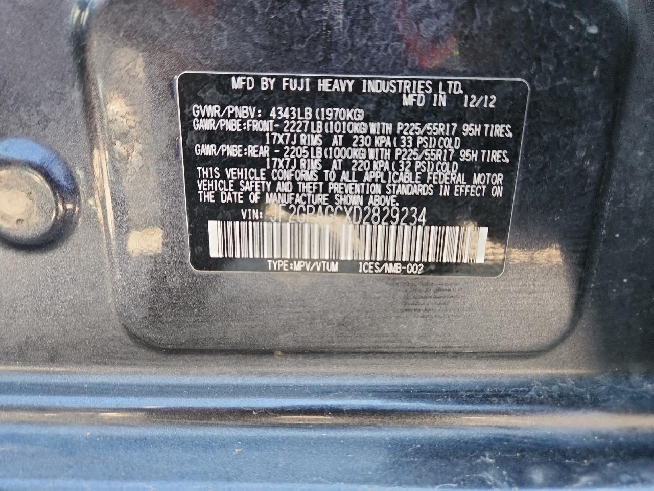 2013 Subaru Xv Crosstrek 2.0 Limited VIN: JF2GPAGCXD2829234 Lot: 85540775