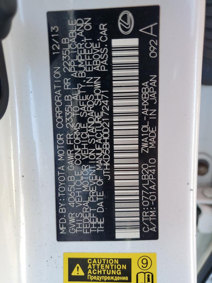 2013 Lexus Ct 200 VIN: JTHKD5BH0D2172471 Lot: 82400775