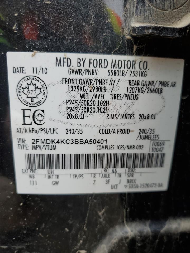 2011 Ford Edge Limited VIN: 2FMDK4KC3BBA50401 Lot: 85328655