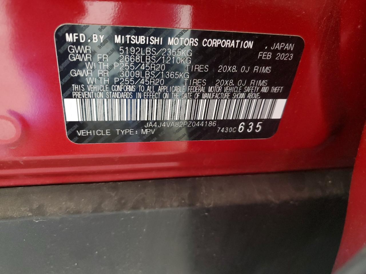 2023 Mitsubishi Outlander Sel VIN: JA4J4VA82PZ044186 Lot: 84542815