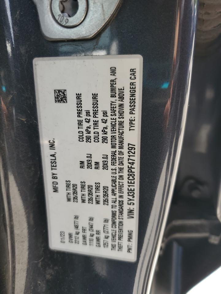 2023 Tesla Model 3 VIN: 5YJ3E1EC8PF471297 Lot: 85112635