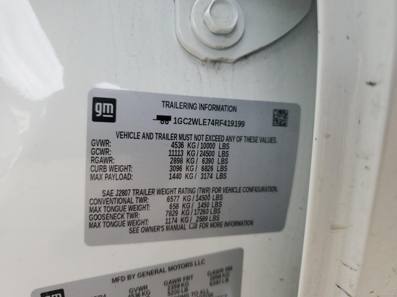 2024 Chevrolet Silverado C2500 Heavy Duty VIN: 1GC2WLE74RF419199 Lot: 71640315