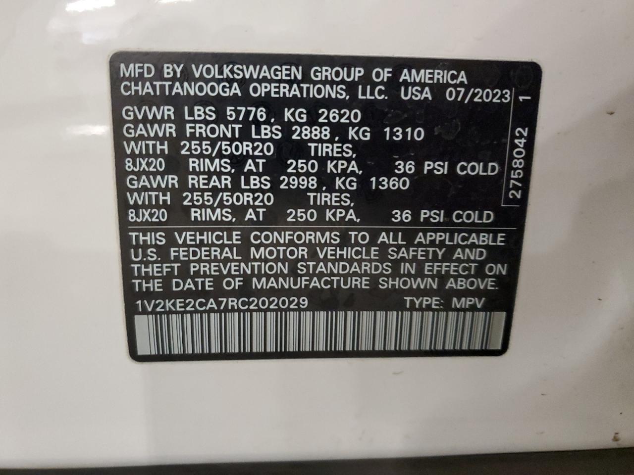 2024 Volkswagen Atlas Cross Sport Se VIN: 1V2KE2CA7RC202029 Lot: 82203465