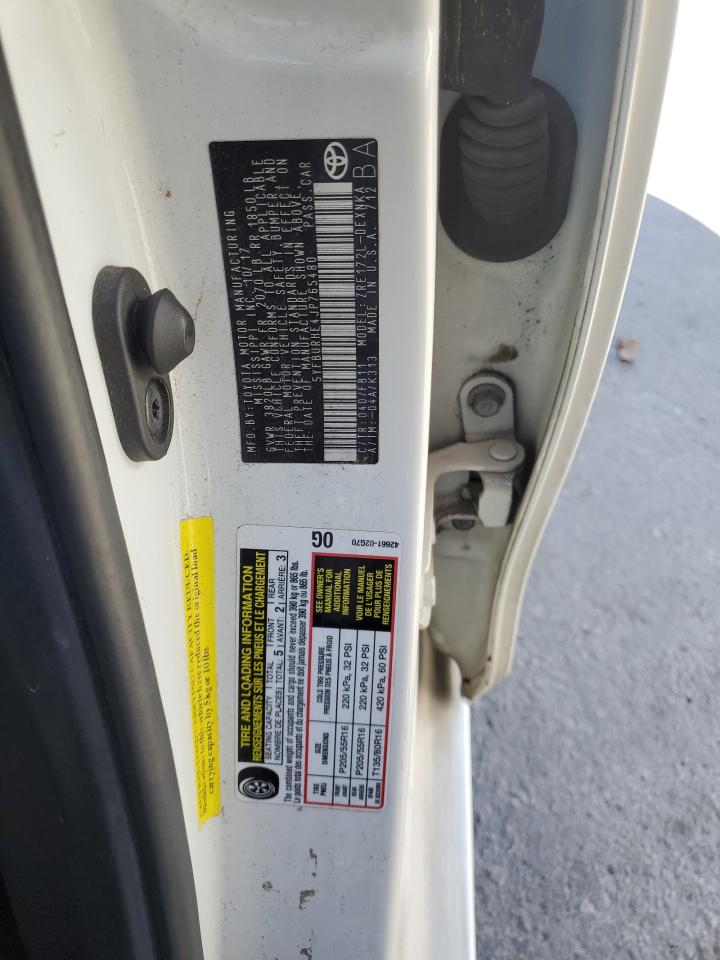 2018 Toyota Corolla L VIN: 5YFBURHE4JP765480 Lot: 86335585