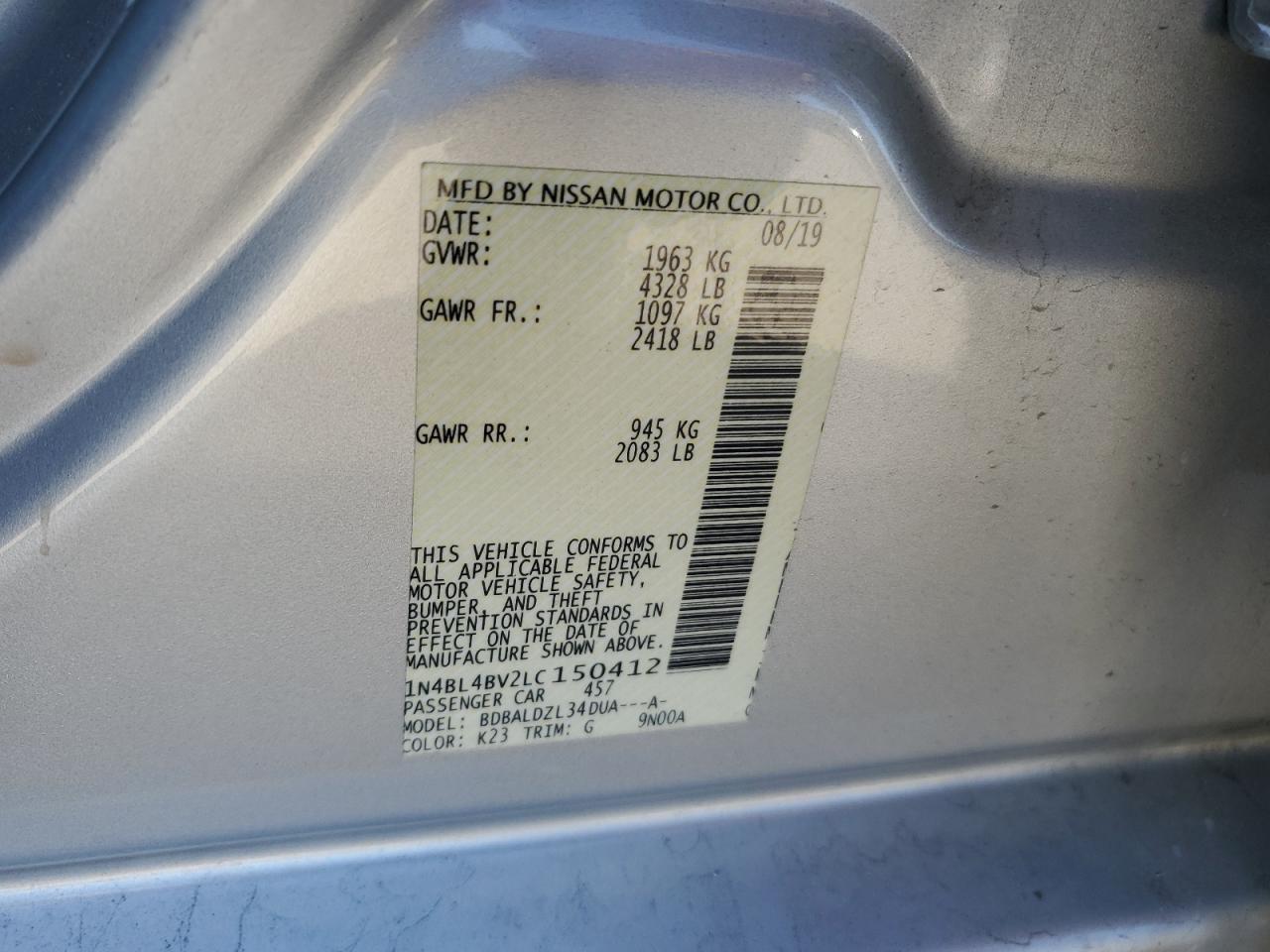 2020 Nissan Altima S VIN: 1N4BL4BV2LC150412 Lot: 86231095