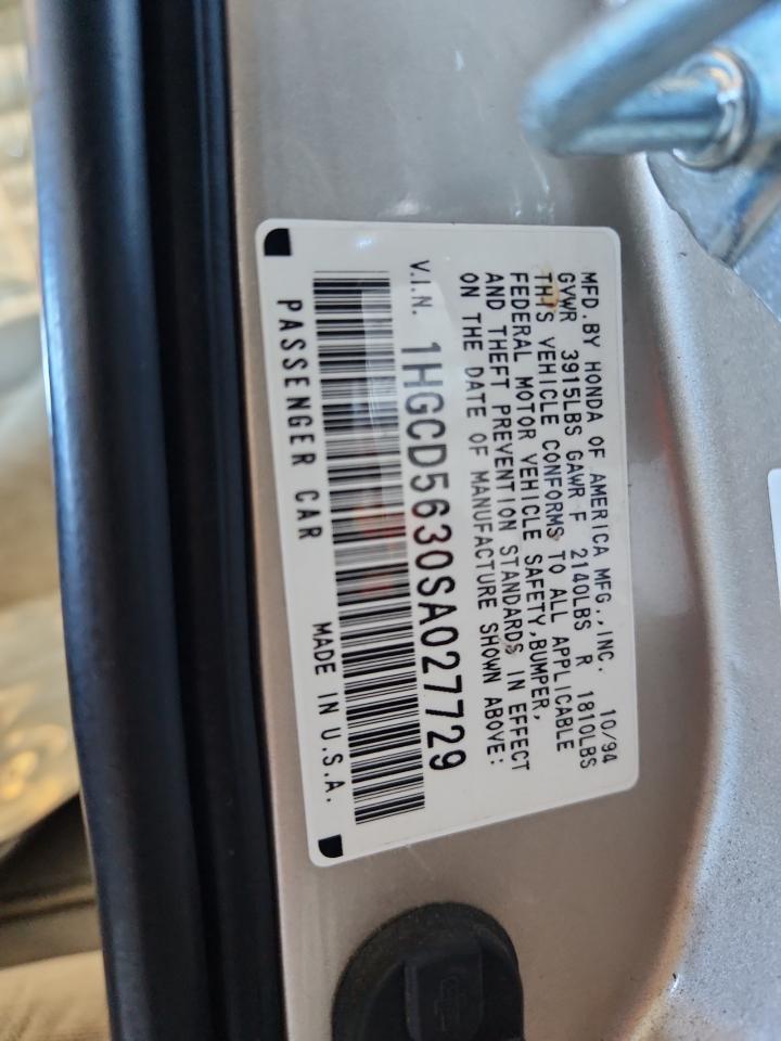 1995 Honda Accord Lx VIN: 1HGCD5630SA027729 Lot: 86491045