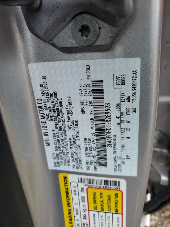 2014 Ford Fusion Se VIN: 3FA6P0HD1ER289593 Lot: 85289445