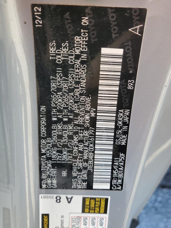 2013 Toyota Fj Cruiser VIN: JTEBU4BF0DK161797 Lot: 84242705