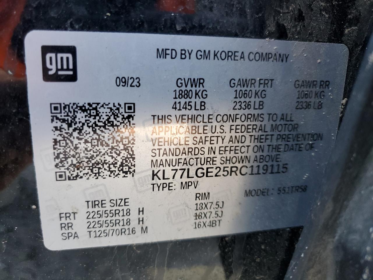 2024 Chevrolet Trax 1Rs VIN: KL77LGE25RC119115 Lot: 82235955