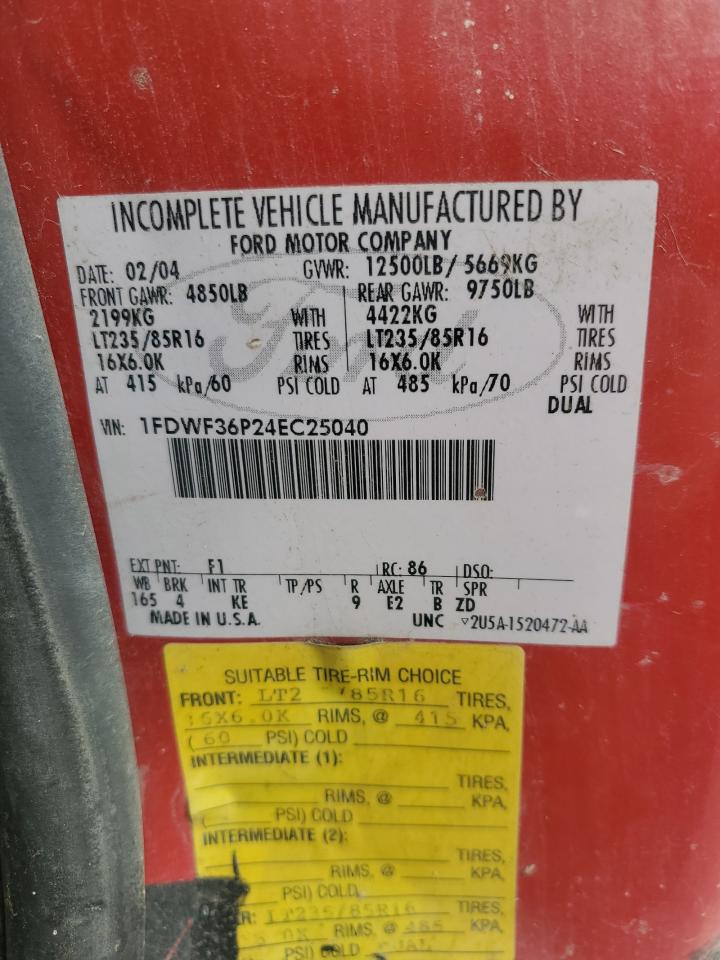 2004 Ford F350 Super Duty VIN: 1FDWF36P24EC25040 Lot: 87008035