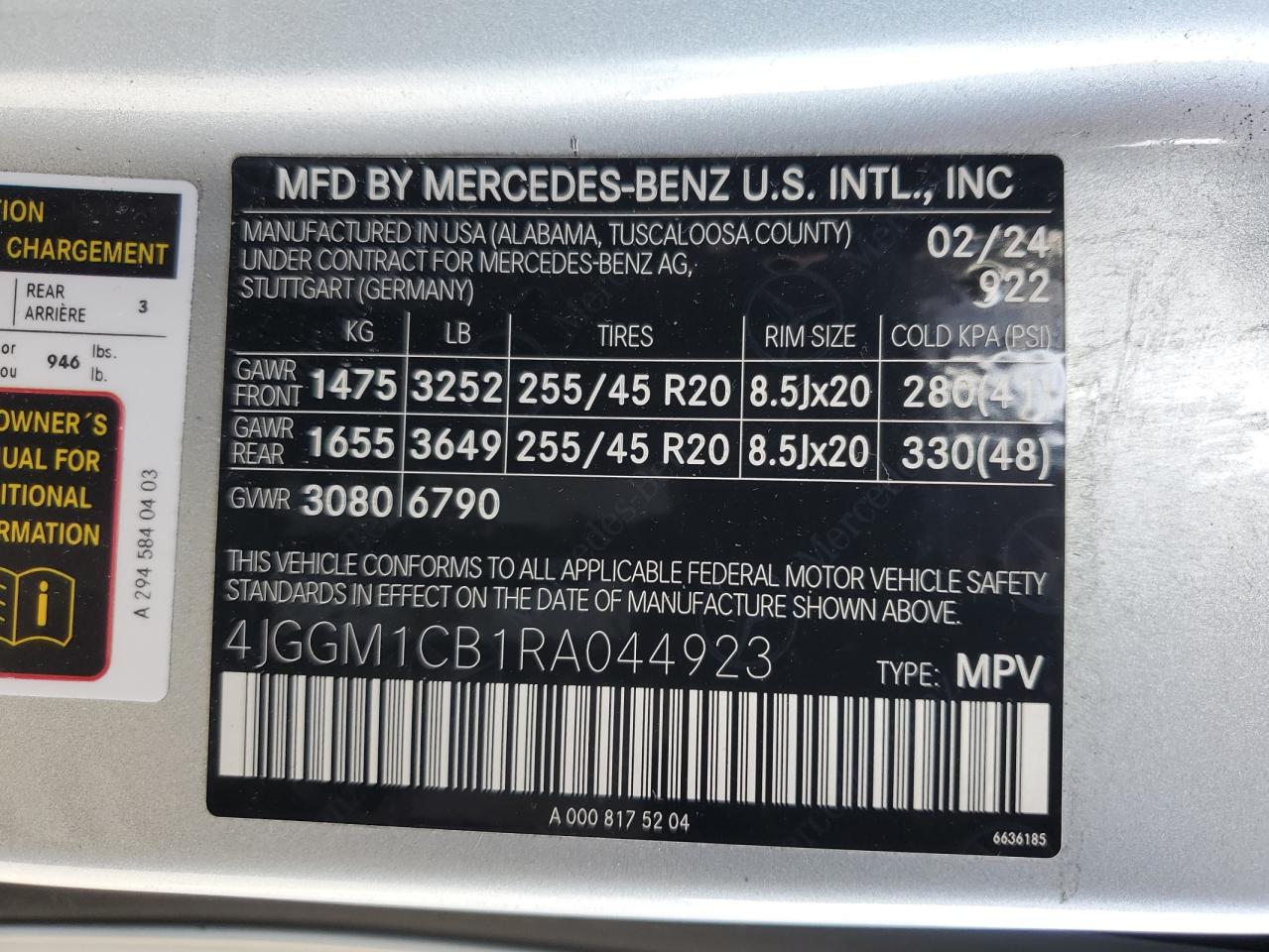 2024 Mercedes-Benz Eqe Suv 350 4Matic VIN: 4JGGM1CB1RA044923 Lot: 82007425