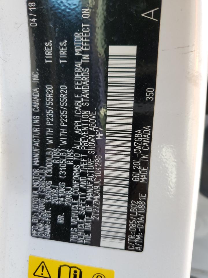 2018 Lexus Rx 350 Base VIN: 2T2ZZMCA9JC104286 Lot: 89503065