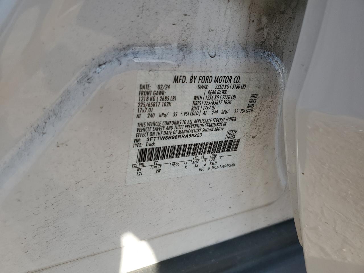 2024 Ford Maverick Xl VIN: 3FTTW8B98RRA56223 Lot: 85737745