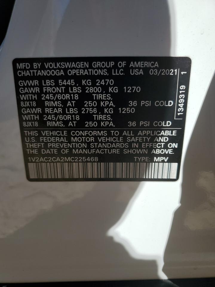 2021 Volkswagen Atlas Cross Sport S VIN: 1V2AC2CA2MC225468 Lot: 82617155