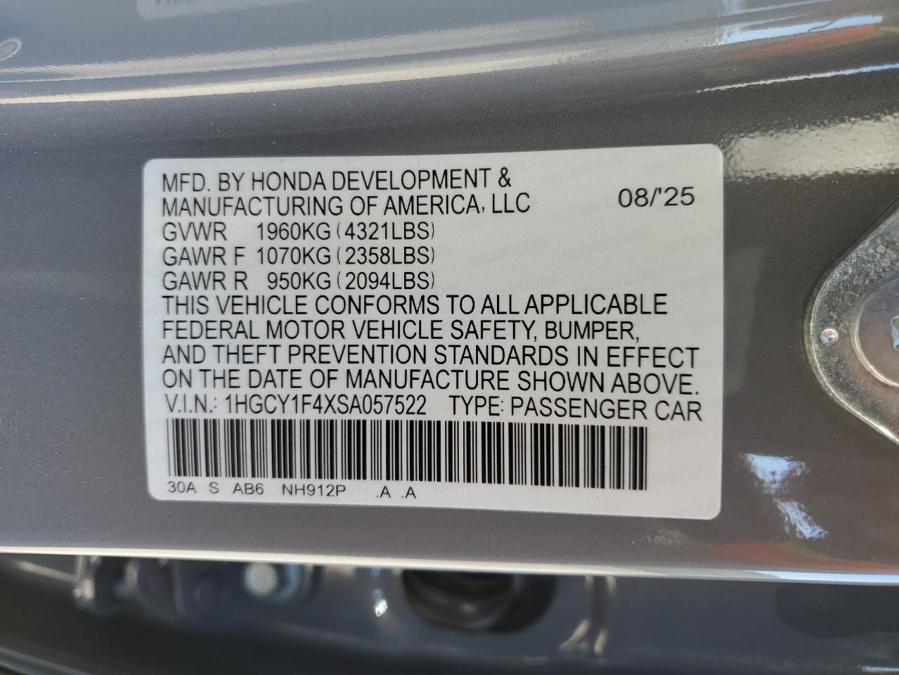 2025 Honda Accord Se VIN: 1HGCY1F4XSA057522 Lot: 85336785