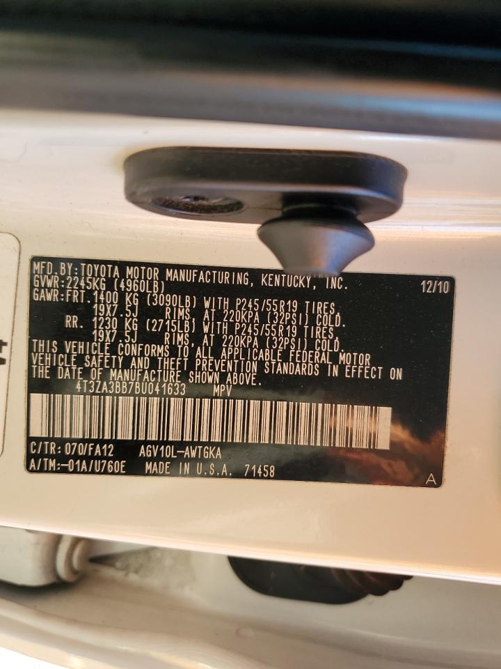 2011 Toyota Venza VIN: 4T3ZA3BB7BU041633 Lot: 87075775