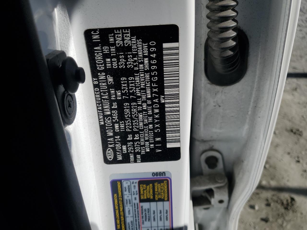 2015 Kia Sorento Sx VIN: 5XYKWDA7XFG596490 Lot: 86306715