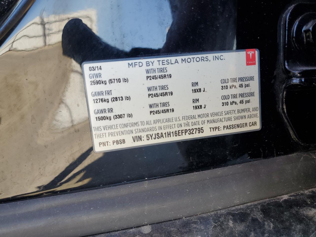 2014 Tesla Model S VIN: 5YJSA1H16EFP32795 Lot: 85000675