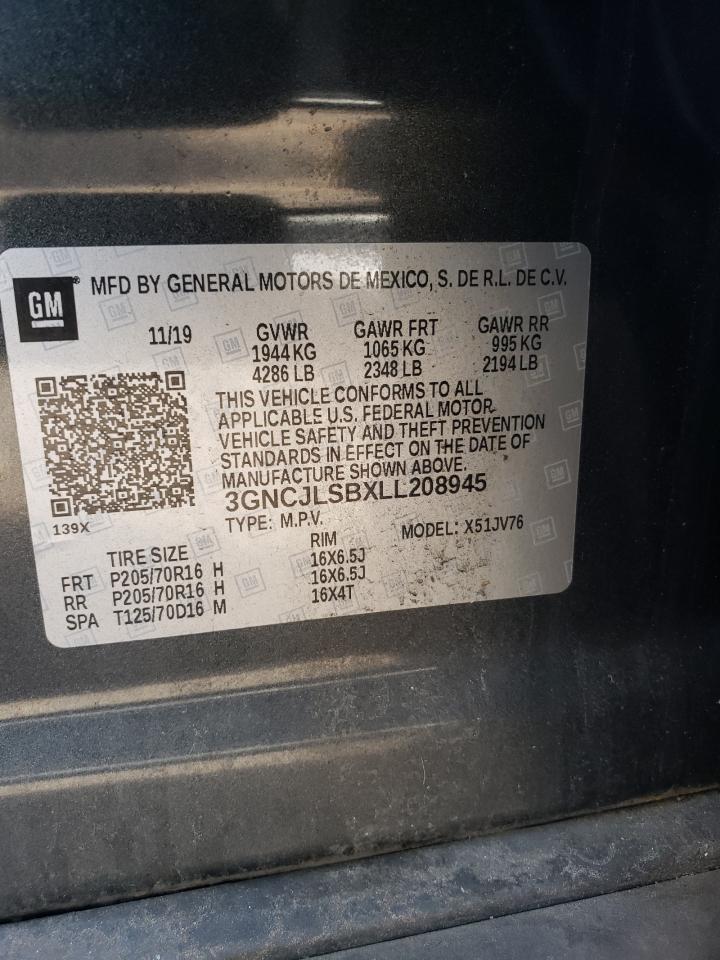 2020 Chevrolet Trax 1Lt VIN: 3GNCJLSBXLL208945 Lot: 89678945