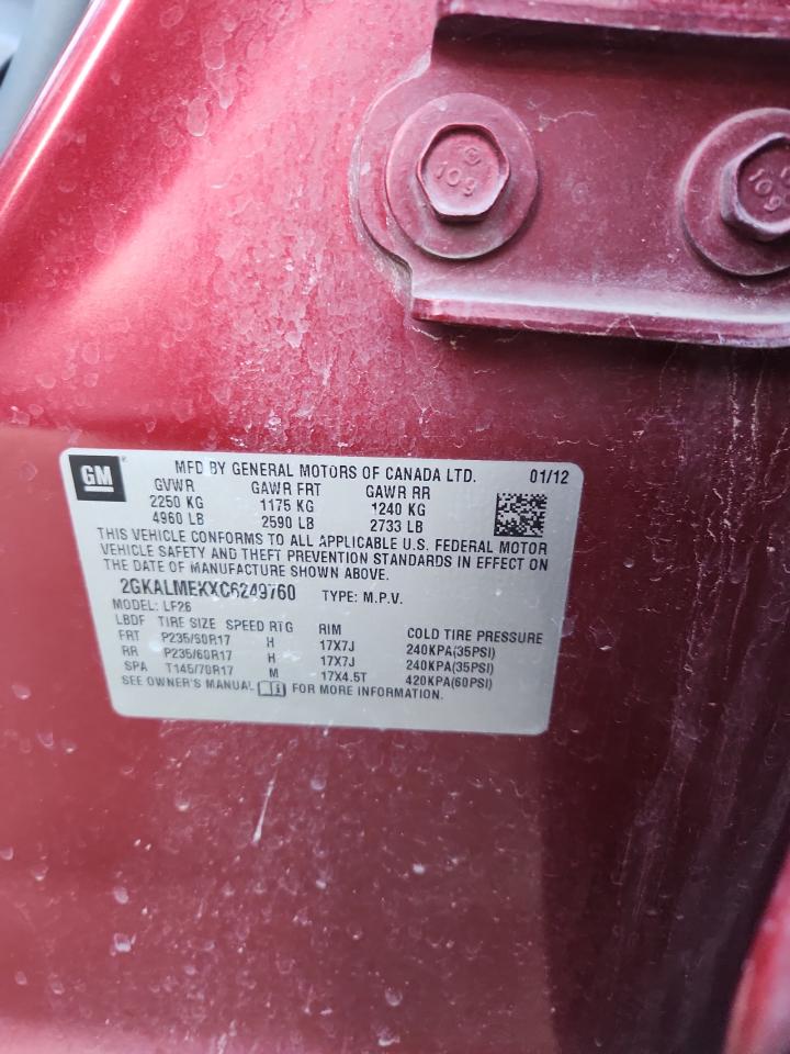 2012 GMC Terrain Sle VIN: 2GKALMEKXC6249760 Lot: 81649935