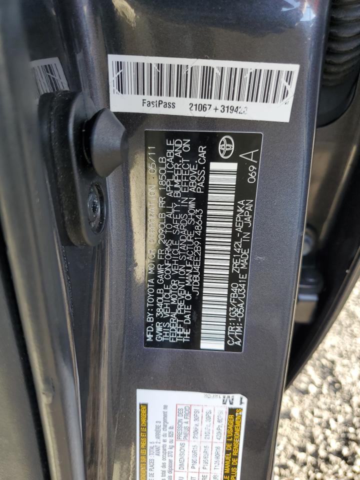 2011 Toyota Corolla Base VIN: JTDBU4EE2B9148643 Lot: 84992285