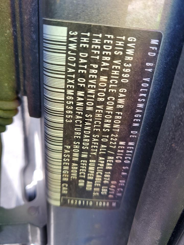 2014 Volkswagen Beetle VIN: 3VWJ07ATXEM653653 Lot: 85013035