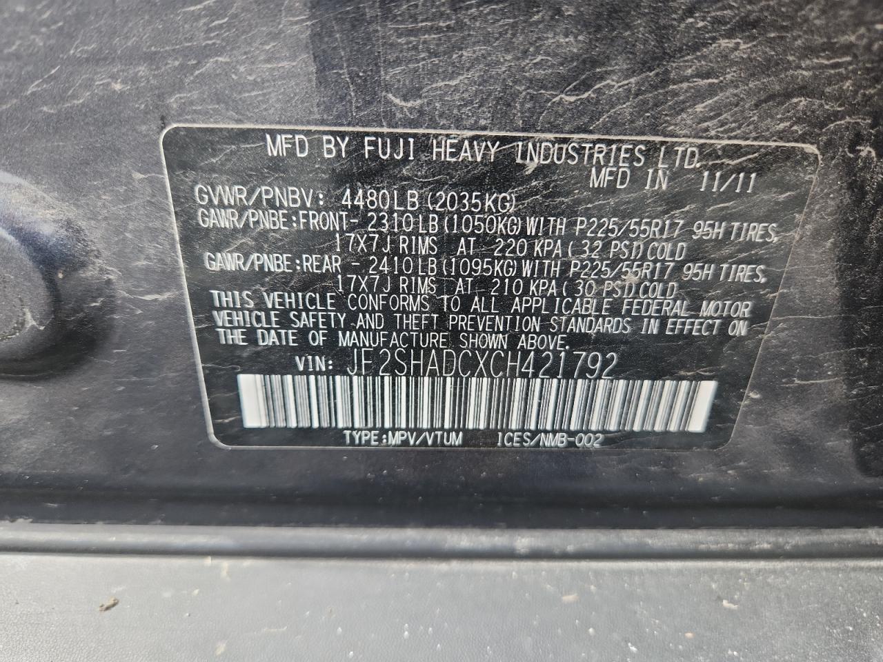 2012 Subaru Forester 2.5X Premium VIN: JF2SHADCXCH421792 Lot: 84070315