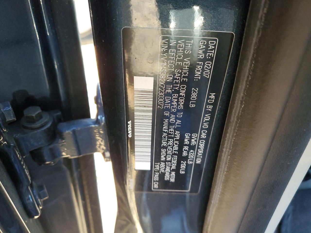 2007 Volvo S40 2.4I VIN: YV1MS382X72303072 Lot: 81970025