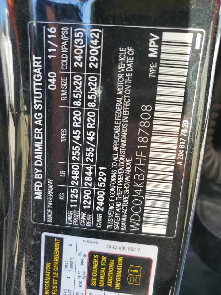 2017 Mercedes-Benz Glc Coupe 300 4Matic VIN: WDC0J4KB7HF187808 Lot: 82485555