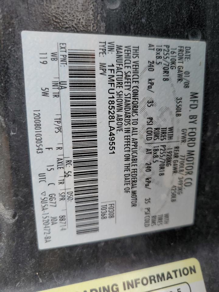 2008 Ford Expedition Eddie Bauer VIN: 1FMFU18528LA49551 Lot: 81975395