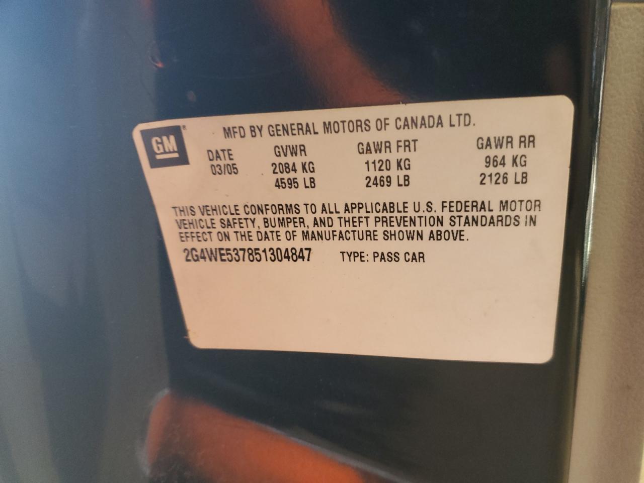 2005 Buick Lacrosse Cxs VIN: 2G4WE537851304847 Lot: 85696855