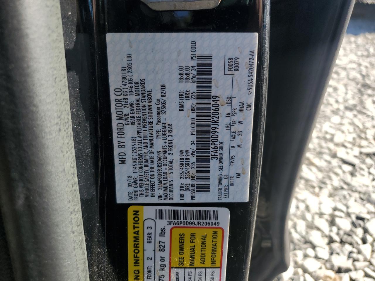 2018 Ford Fusion Titanium/Platinum VIN: 3FA6P0D99JR206049 Lot: 86303125