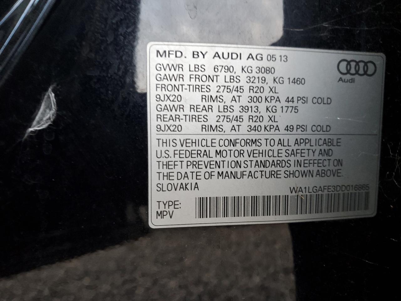 2013 Audi Q7 Premium Plus VIN: WA1LGAFE3DD016865 Lot: 90060495