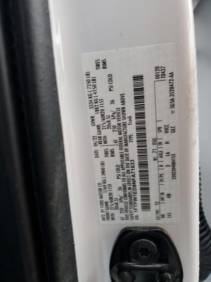 2022 Ford F150 Supercrew VIN: 1FTFW1ED9NFA71633 Lot: 82457945