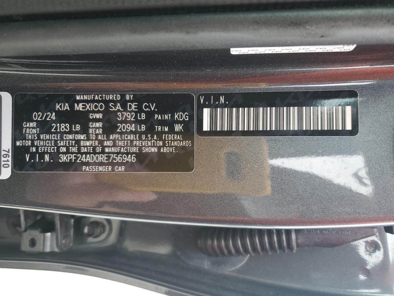 2024 Kia Forte Lx VIN: 3KPF24AD0RE756946 Lot: 90339415