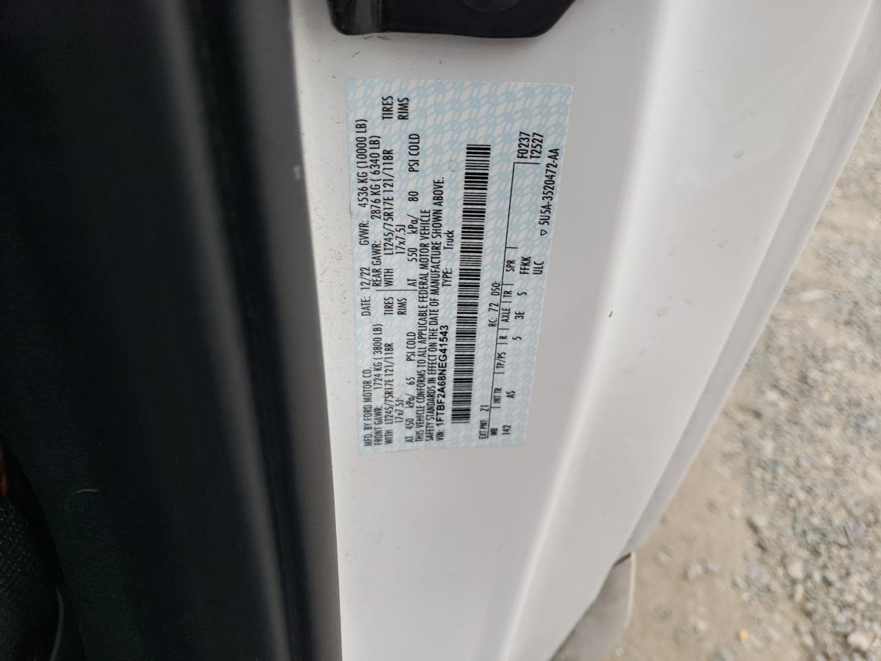 2022 Ford F250 Super Duty VIN: 1FTBF2A68NEG41543 Lot: 87440375