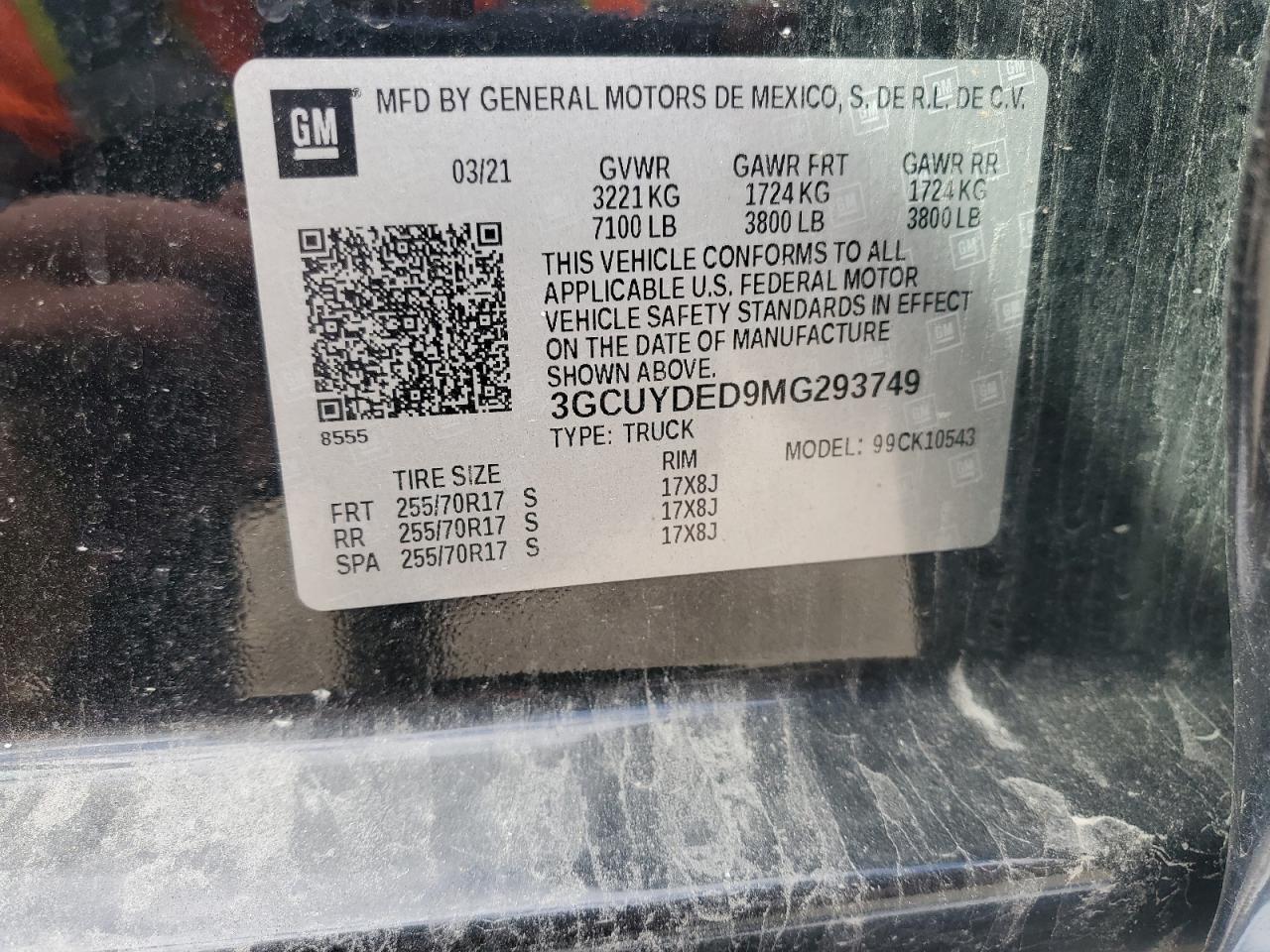 2021 Chevrolet Silverado K1500 Lt VIN: 3GCUYDED9MG293749 Lot: 84023365