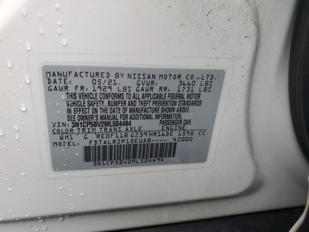 2021 Nissan Kicks S VIN: 3N1CP5BV2ML504494 Lot: 86134345