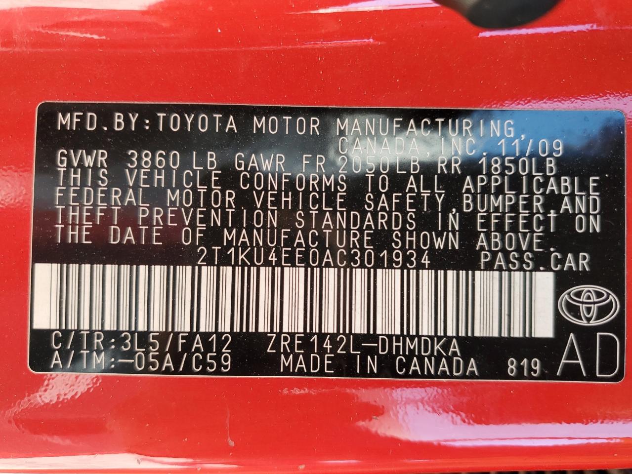 2010 Toyota Corolla Matrix VIN: 2T1KU4EE0AC301934 Lot: 89484835