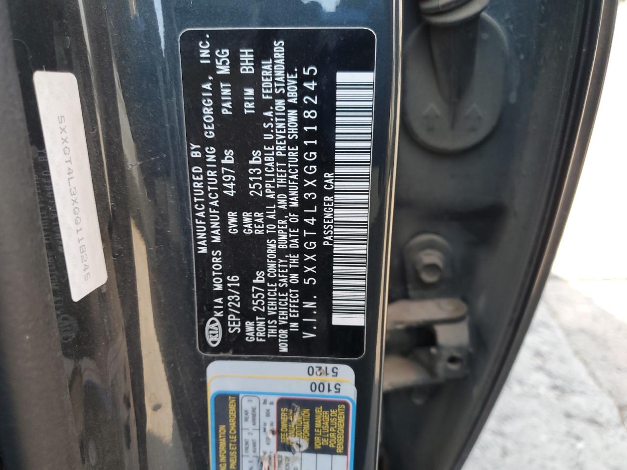 2016 Kia Optima Lx VIN: 5XXGT4L3XGG118245 Lot: 82348605