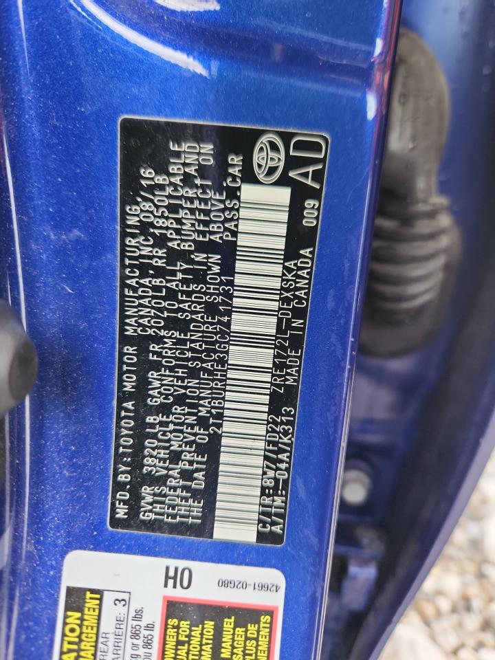 2016 Toyota Corolla L VIN: 2T1BURHE3GC741731 Lot: 85918655