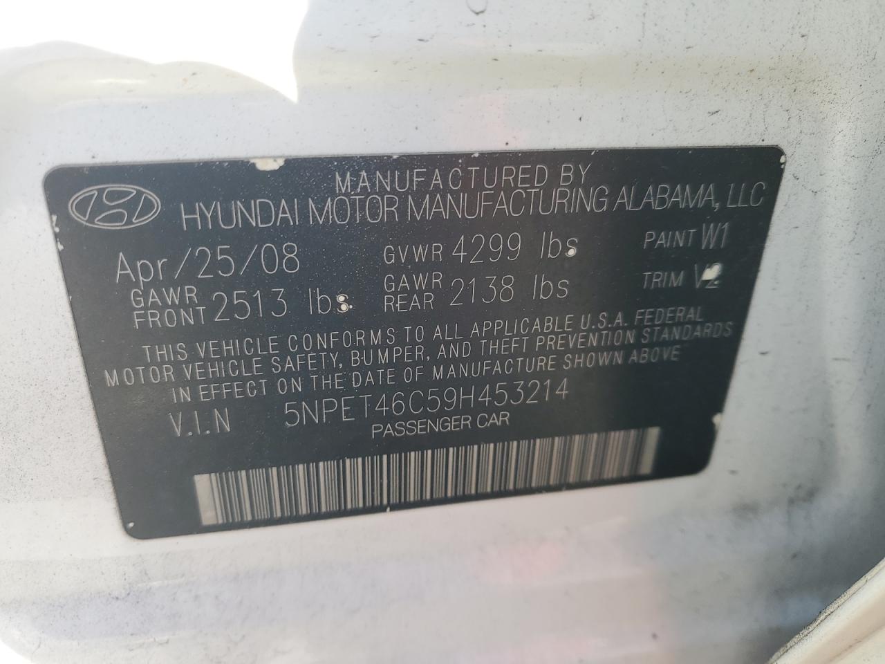 2009 Hyundai Sonata Gls VIN: 5NPET46C59H453214 Lot: 86108025